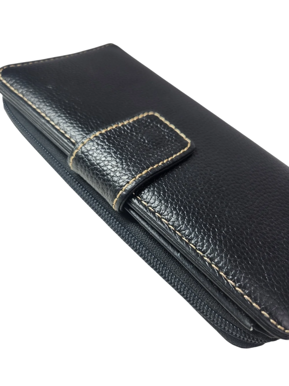Black Genuine Leather Wallet Organizer Snap Closure Bifold Clutch Classic Style
